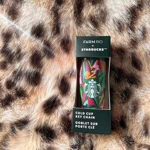 -NWT- FARM Rio Floral Starbucks Cold Cup Key Chain - Green Pink Orange